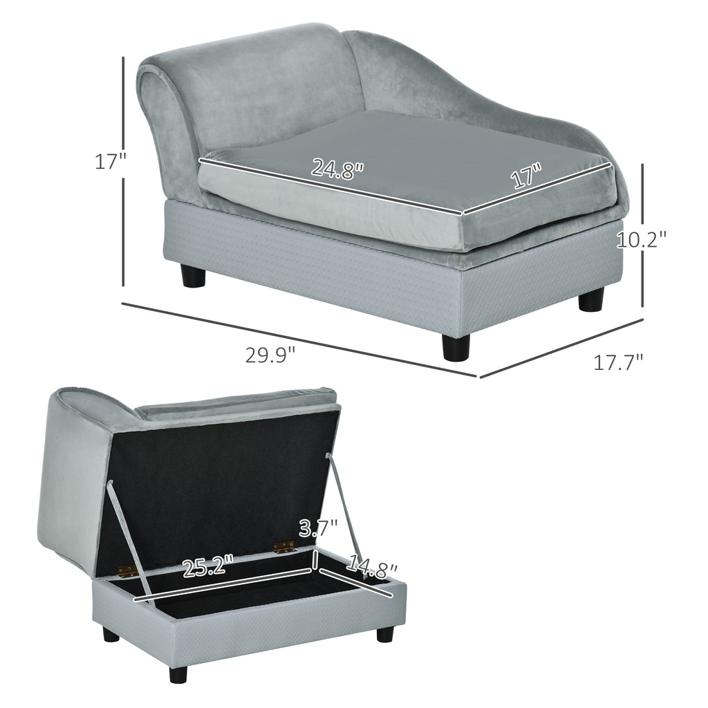 Luxury Dog Bed For Small Dogs, Hidden Storage, Soft Foam Couch, Modern Pet Furniture, Gray